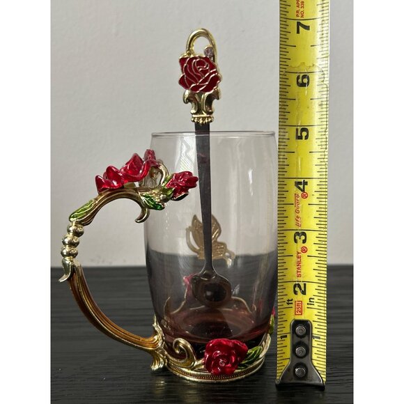 ARC of France Glass Mug Matching Spoon Butterfly & Flower Jeweled/Enamel Accents - Picture 9 of 9